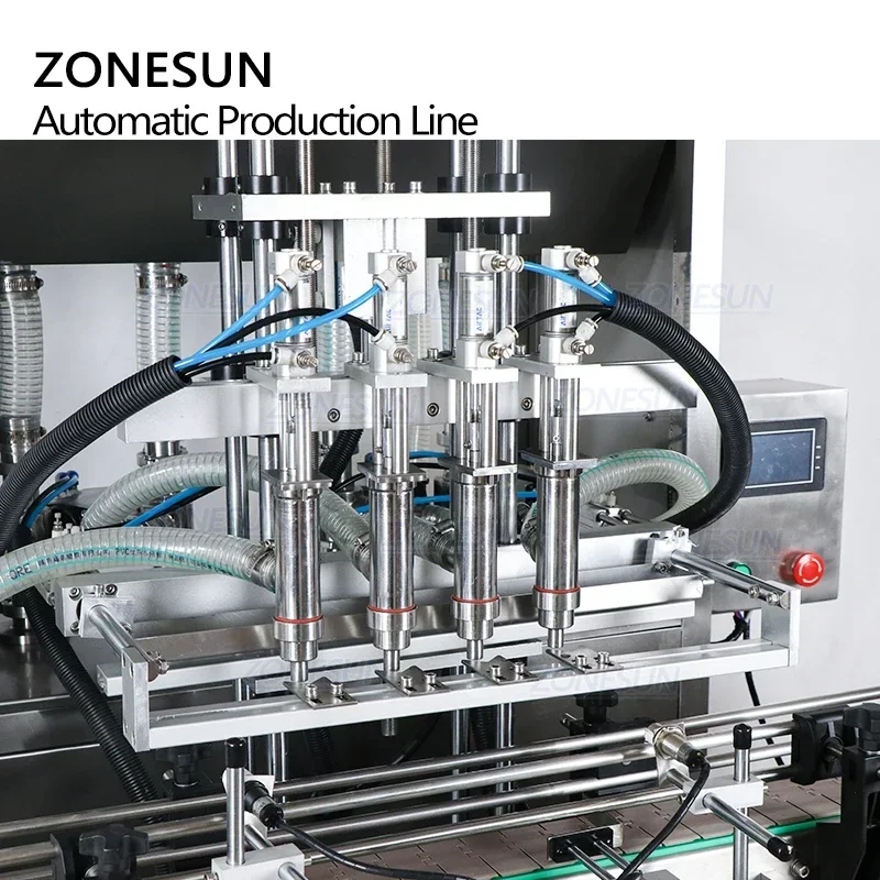 ZONESUN 4-головочная квадратная плоская бутылка для крема с маслом для тела, может дозировать сервопривод, машина для наполнения и маркировки для производственной линии