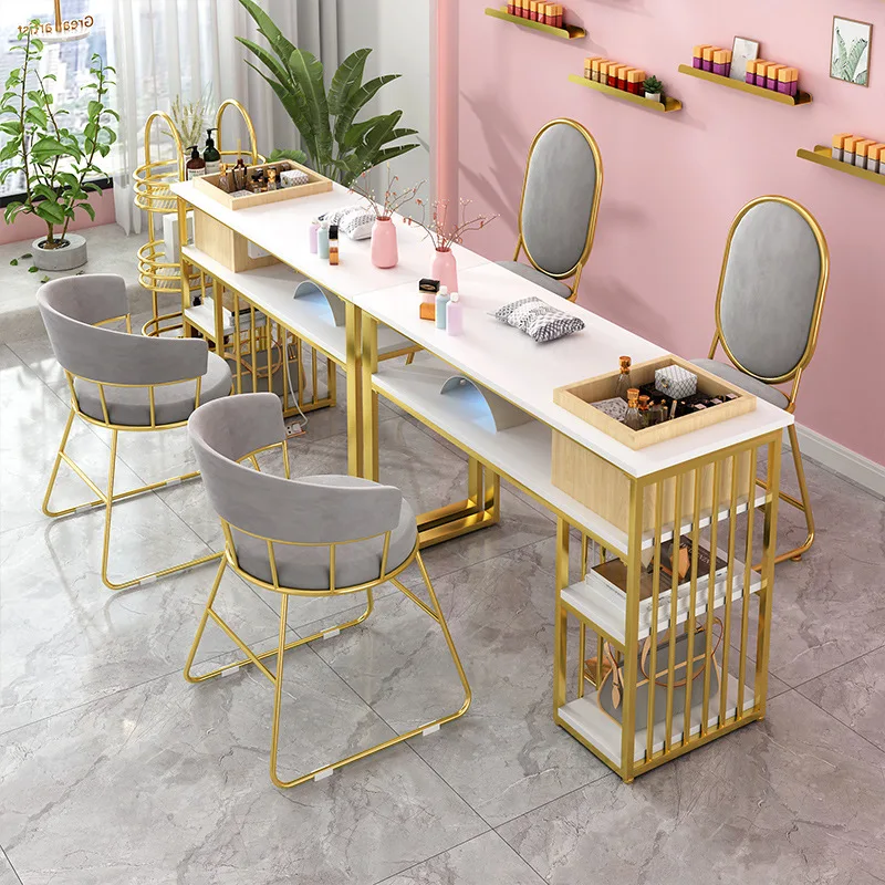 Nail art table and chair set, single/double multifunctional with drawer socket, double-layer solid wood