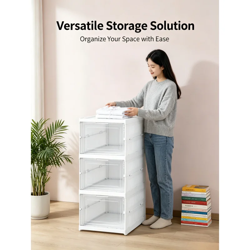 

3 Layers Foldable Shoe Storage Box – Transparent Stackable Sneaker Box, Dustproof Cabinet Shoe Organizer Rack Shelf