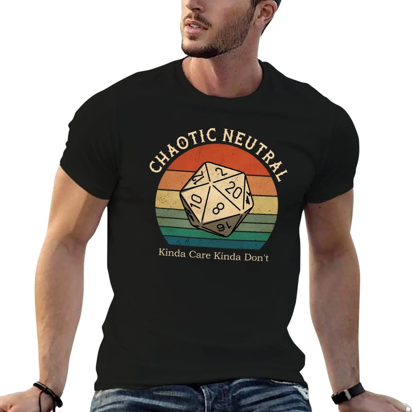 Chaotic Neutral Kinda Care Kinda Don't Vintage T-Shirt Soft Cotton Print T-Shirt