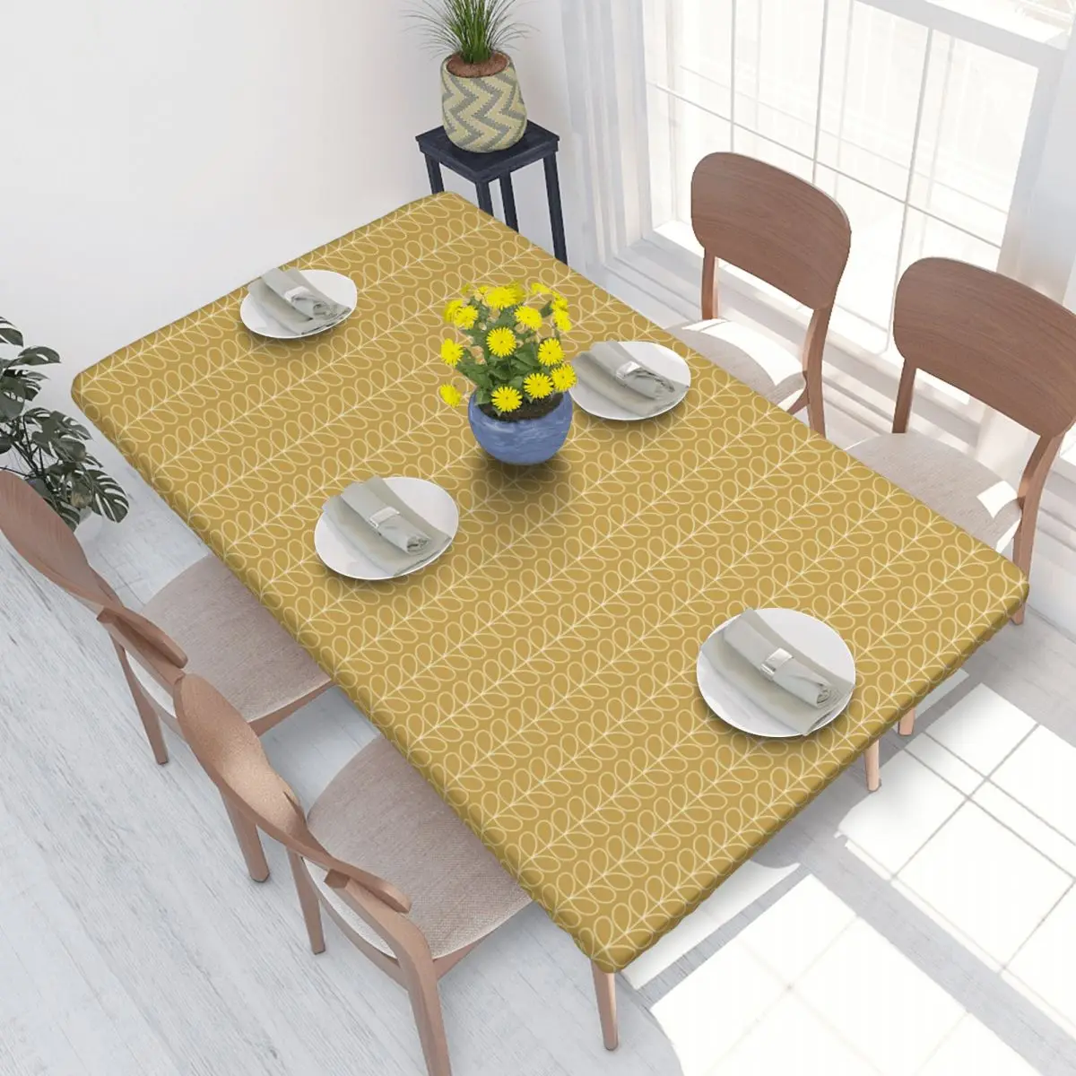 Custom Linear Stem Dandelion Orla Kiely Pattern Rectangular Tablecloth Waterproof 4FT Table Cloth Table Cover