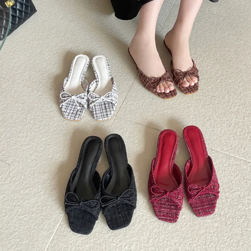 

Bailamos 2026 Summer New Brand Women Slipper Fashion Open Toe Slip On Slides Ladies Elegant Low Heel Dress Pumps Slides Mujer