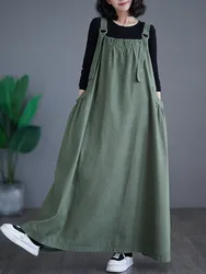 Oversized Autumn Denim Long Strap Dress Sleeveless Fashion Ruffle Pleated Ladies Dresses Casual Loose Slip Woman Dress 2023