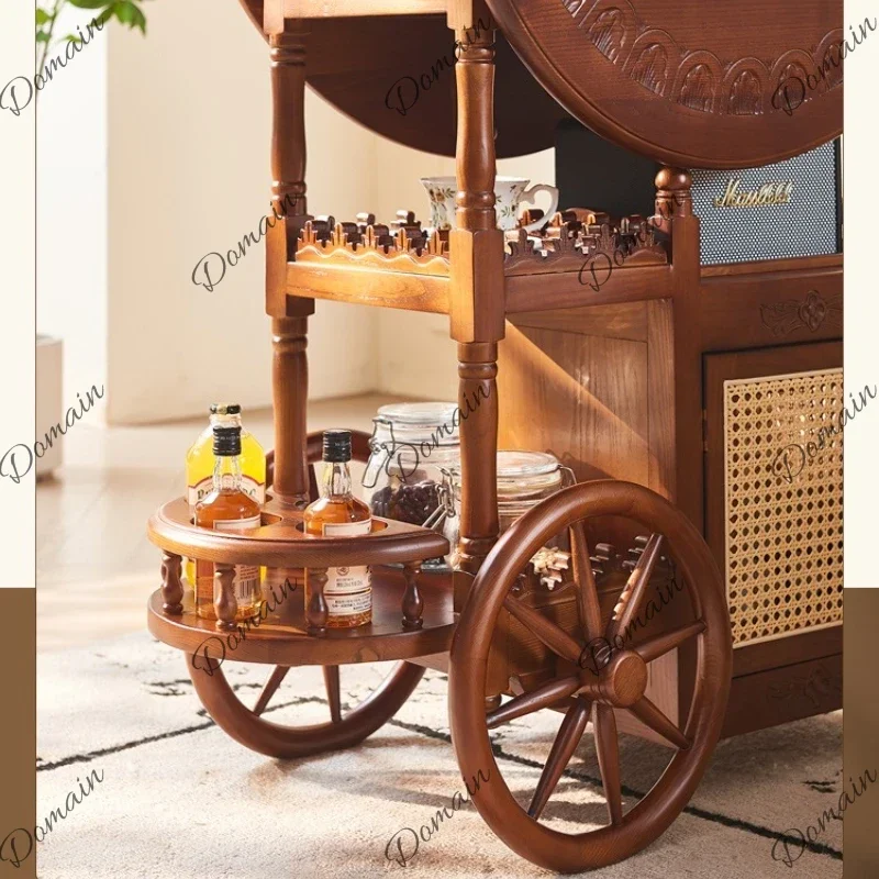 DWE Movable Trolley Coffee Tables Chinese Style Folding American Retro Coffee Tables Living Room Furniture Jamuan Minum Teh YSCJ
