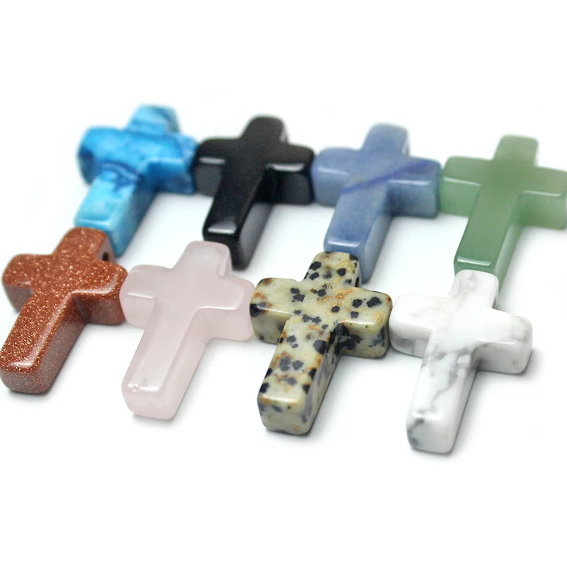 Natural Stone Black Agate Apatite Powder Crystal Aventurine Cross Pendant for DIY Jewelry Making Necklace Accessories Men Women