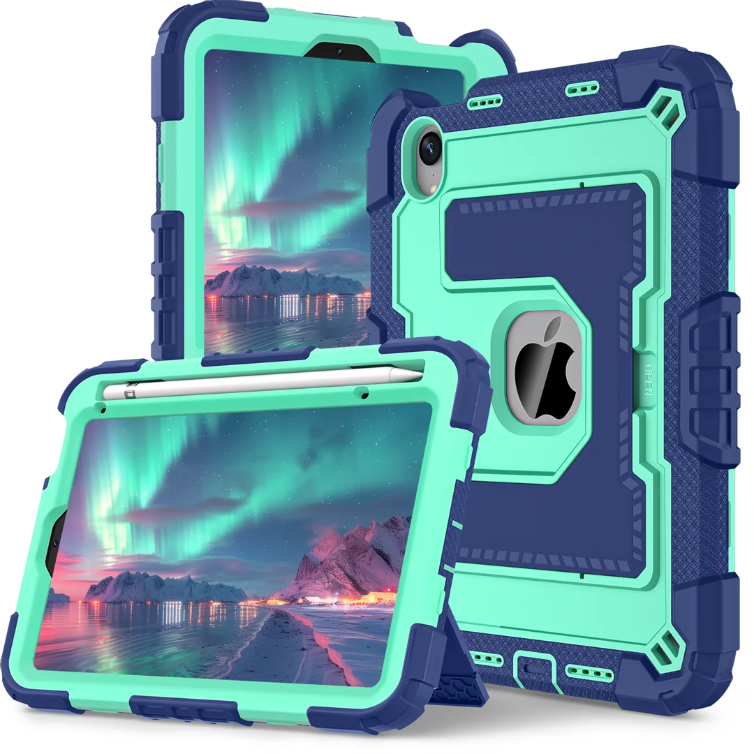 

For iPad mini 6 7 Shockproof Case Mil Grade Drop Protection Tri Layers Rugged Cover Larger Stable Stand Portable Shoulder Strap
