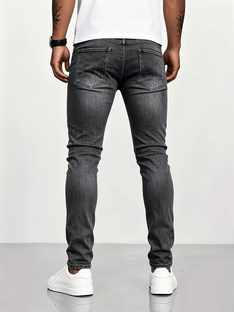 Commuter Business Street Style Stretch Jogger Versatile Jeans, Fashionable Trendy Casual Streetwear Sporty Youthful Men's Slim-Fit Long Pants