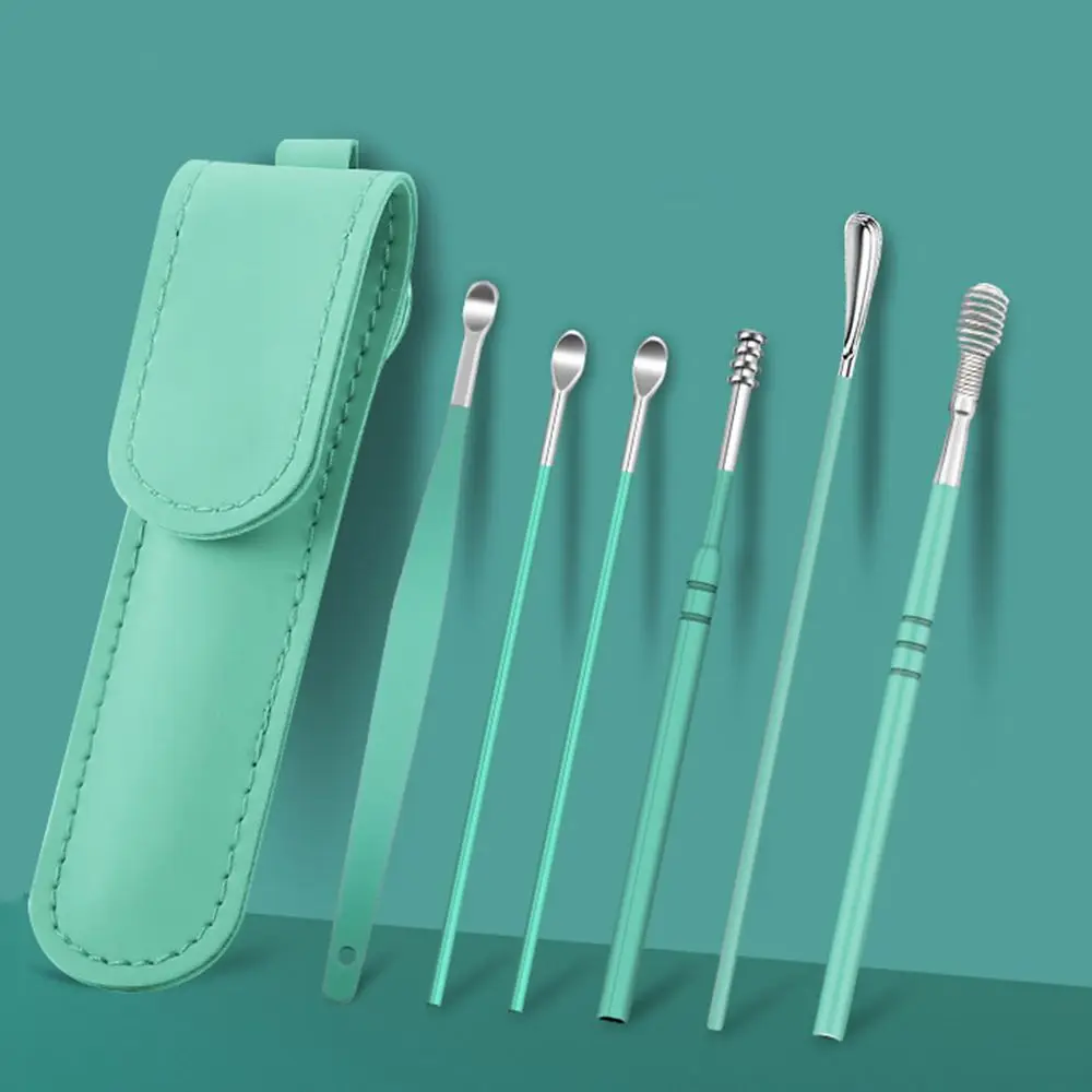 

Кюретка из нержавеющей стали с держателем для ключей, инструмент для чистки ушей, палочки для ушей, набор для чистки ушей, набор для чистки ушей, средство для удаления ушной серы