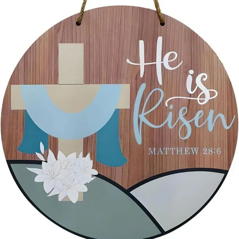 He Is Risen Cross Door Sign Religious Easter Door Hanger Sign Easter Wooden Door Sign Easter Religious Decor Rustic Hang Sign