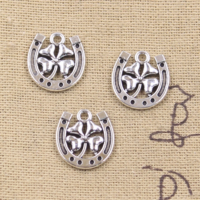 20 Stück Charms Hufeisen Glücksklee 16x15mm Tibetsilber Farbe Anhänger Antik Schmuckherstellung DIY Handarbeit Handwerk