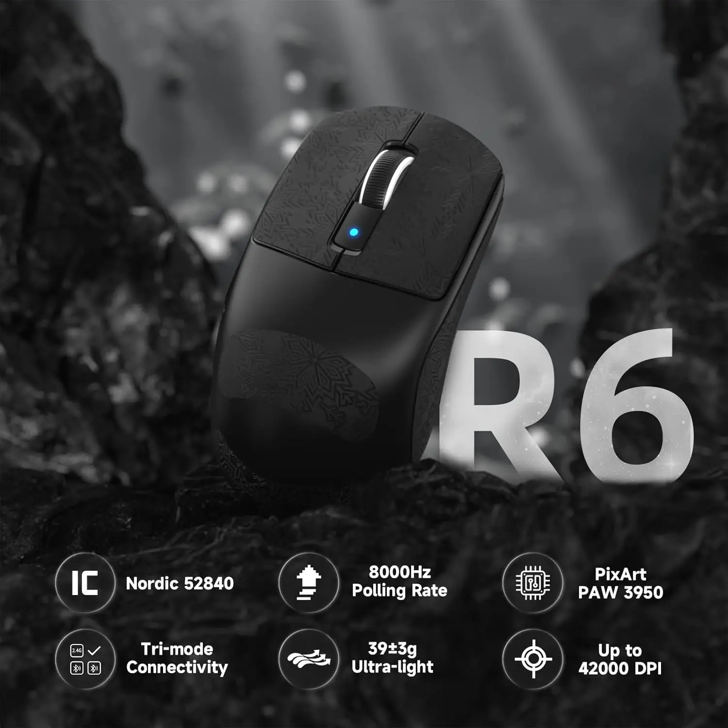 ATTACK SHARK R6 Superlight WirelessMousePixArt PAW3950MAX 42000 DPI,MCU Nodic 52840 Computer Mouse,8K Polling Rate Web Driver