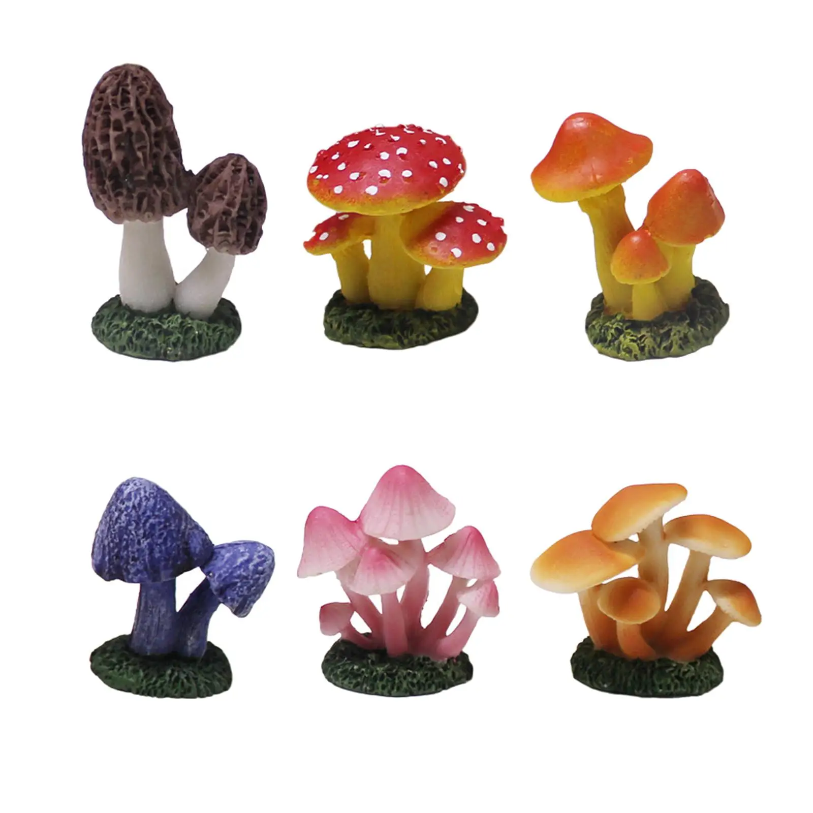 6 Pieces Mini Mushroom Figurines Flowerpot Decor for DIY Bonsai Craft Lawn