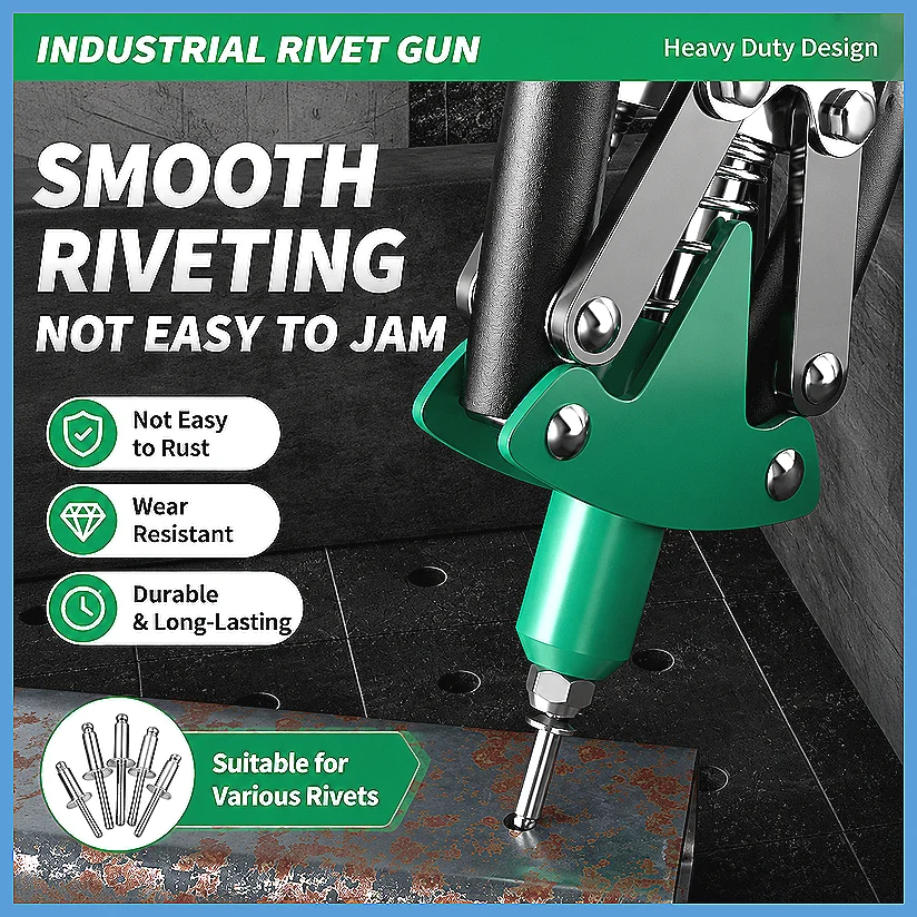 Heavy Duty Hand Rivet Gun Kit, Professional Manual Blind Riveter Tool with Anti-Slip Handle, Effortless Riveting for Home & I