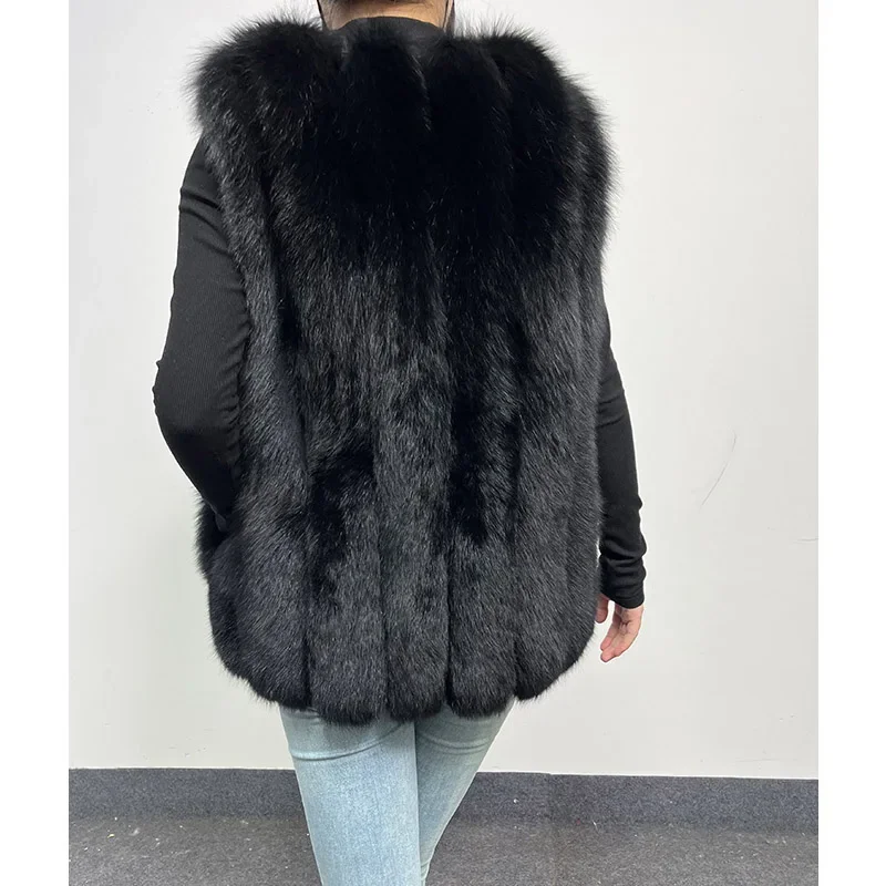 new MAOMAOKONG 2024 Black New Natural Luxury Fur Jacket  Real Fox Fur Vest Winter Women's Leather Female Vest Furry Jacket