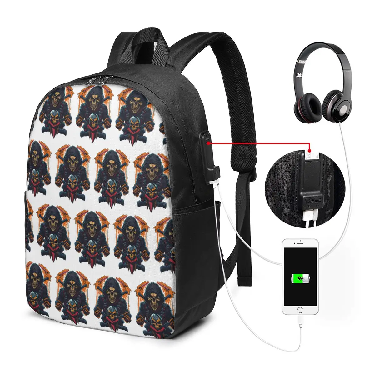 Skeleton Motorcyclist Backpack Travel Notebook Bag Computer College Student School Bag Laptop Shoulder Bags for Men Women