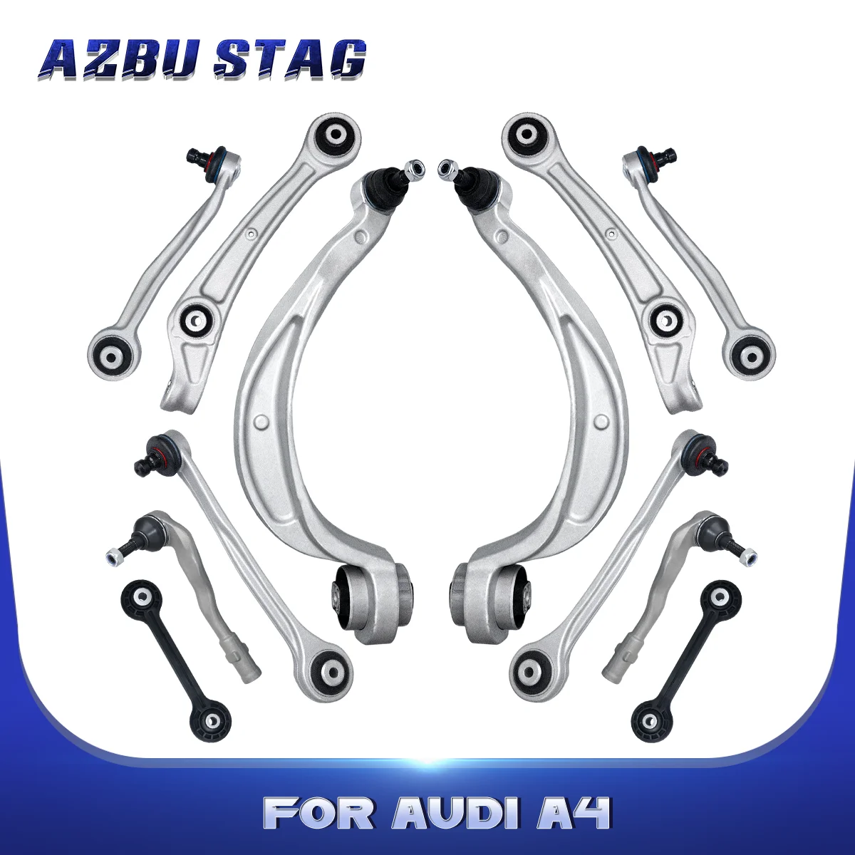 AzbuStag 12 Pcs Front Lower Upper Rearward Left Right Control Arm  Ball Joint Suspension Kit for Audi A4 A5 S4 Q5 2011 2012