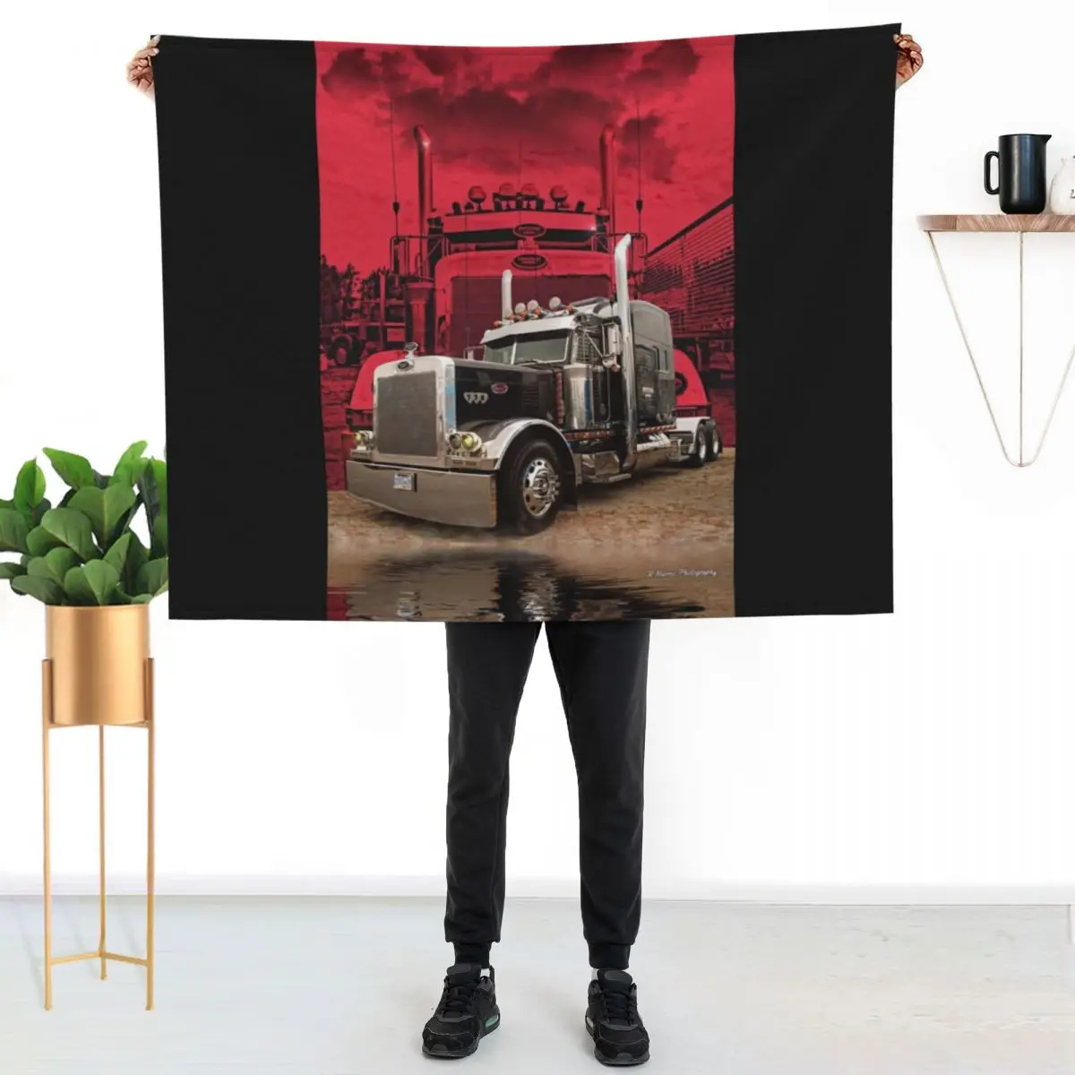

Peterbilt with Red Peterbilt background Throw Blanket Travel Size Cozy Blanket for Plane Train
