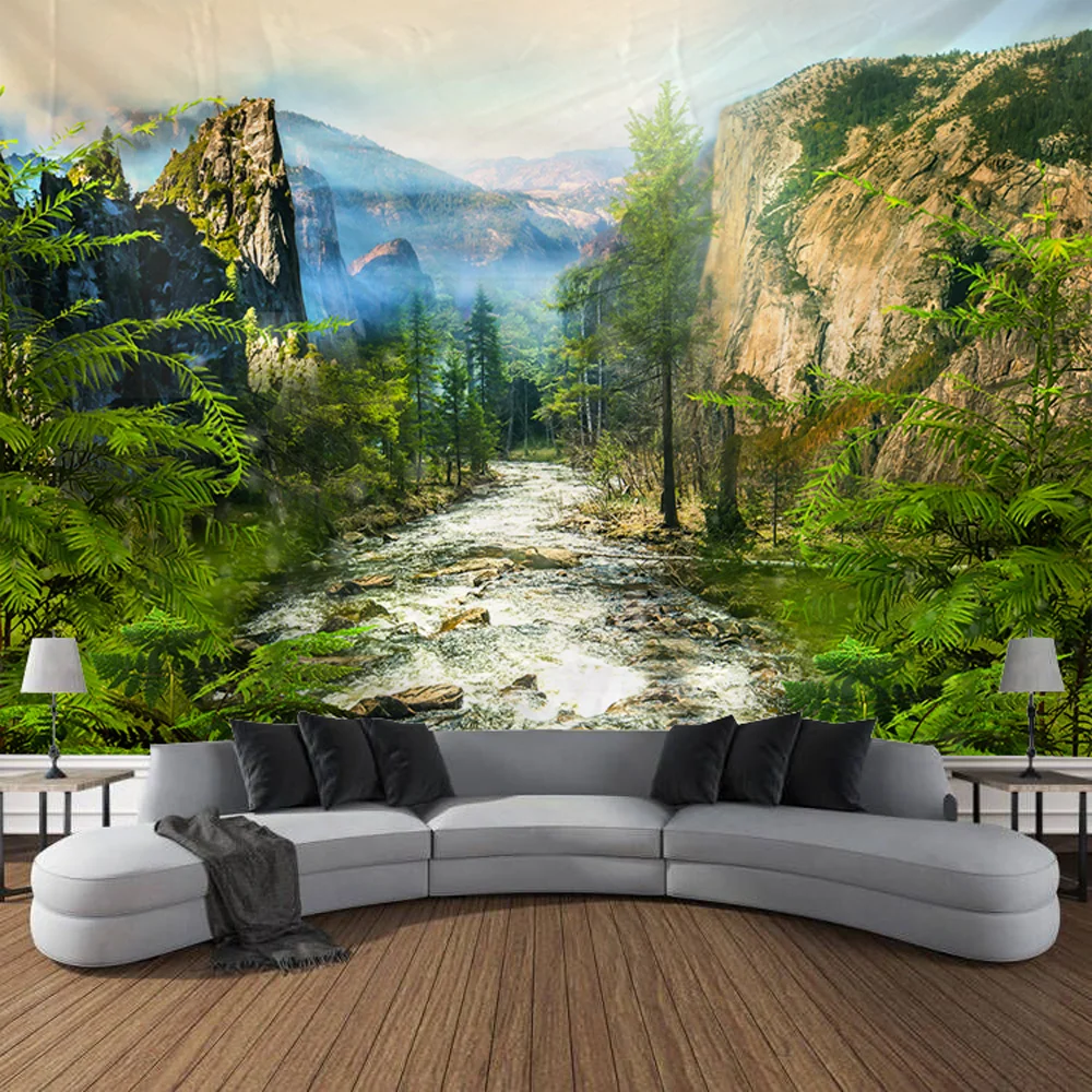 

Forest Landscape, Mountains, Rivers, Wall Tapestry, Artistic Decoration, Blanket Curtains, Hanging Home, Bedroom, Living Room