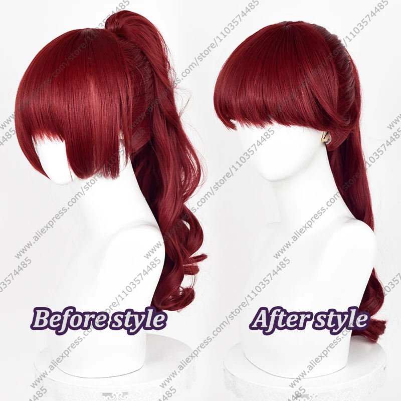 Perruque de Cosplay Anime Kasumi Yoshizawa, queue de cheval longue de 56cm, perruques rouge vin, cheveux synthétiques résistants à la chaleur