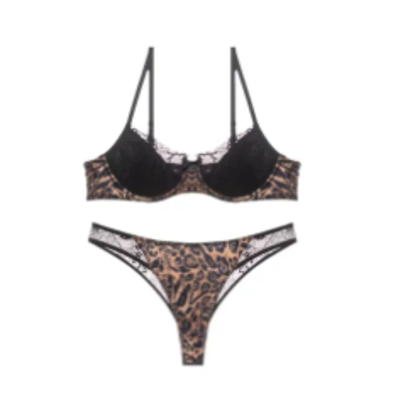 MOYISU Temptation Leopardenmuster BH-Set Unterwäsche Spitze Sinnliches Dessous-Set Damen Dünner Push-up BH für Kleine Brüste mit BH-Überzug S-XL