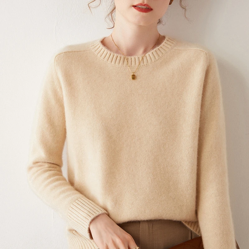 2023 Winter Women\'s Sweater O-Neck High Quality Soft Warm Pullover 100% Cashmere Female Loose Thicken Knitted Jumper Ladies Tops