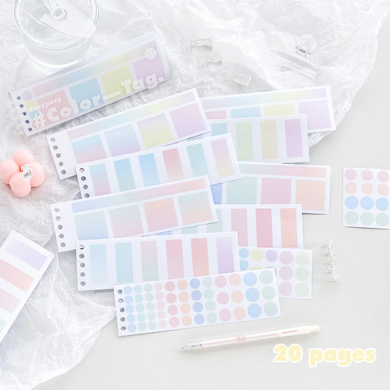 20 Sheets Color Tag Memo Pad Index File Label Sticky Notes Loose Leaf Type Planner Diary Stickers Office School A7149