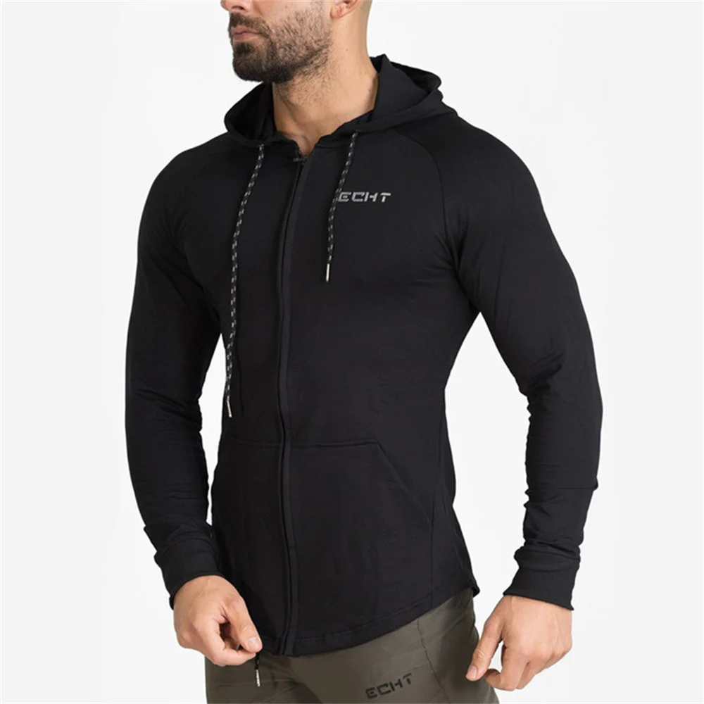 Men Autumn Cotton Casual Hoodies Zipper Sweatshirt Outerwear Gym Fitness Workout Sportswear Tops Male Running Training Clothing