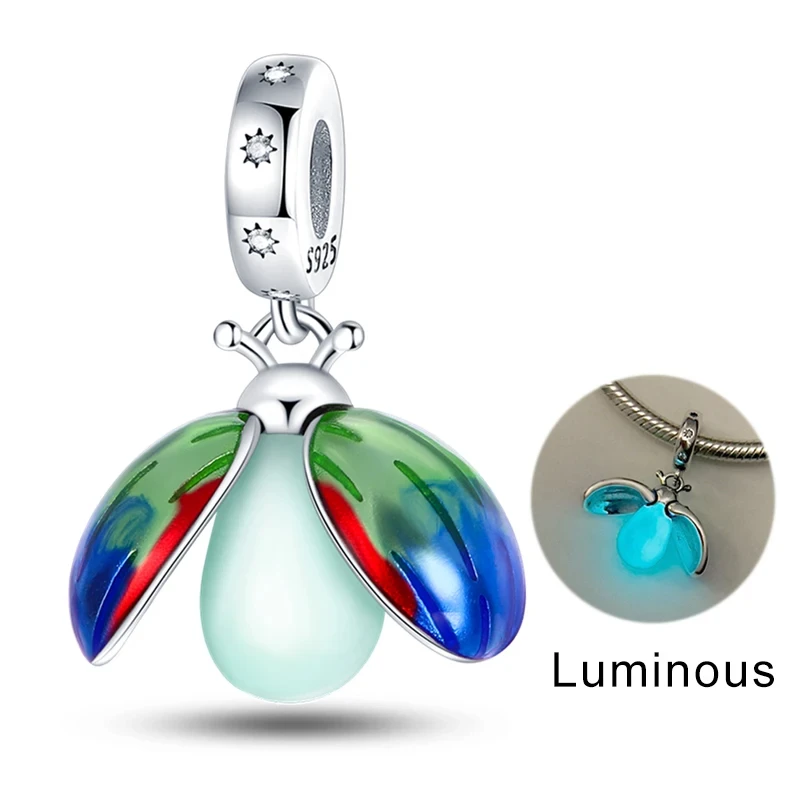 Turtles Whales Chameleon Luminous Firefly Butterfly Heart Fit Pan Charms Silver 925 Original Bracelet for Jewelry Making