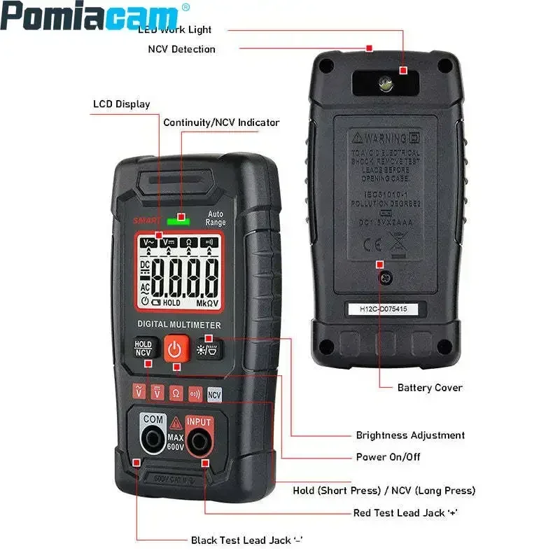 multimetro digital de alta precisao an109 2000 contagens true rms deteccao ncv ebtn display para eletricista ferramentas de reparo 01