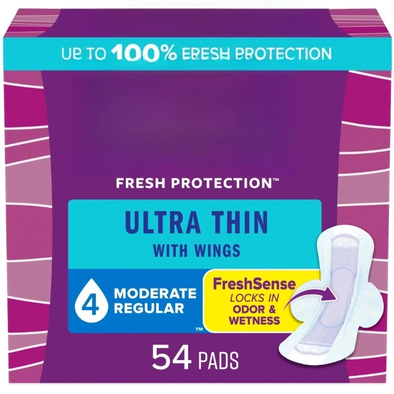 

Thin Incontinence Pads with Wings, 4 Drop Moderate Absorbency, 54 Count