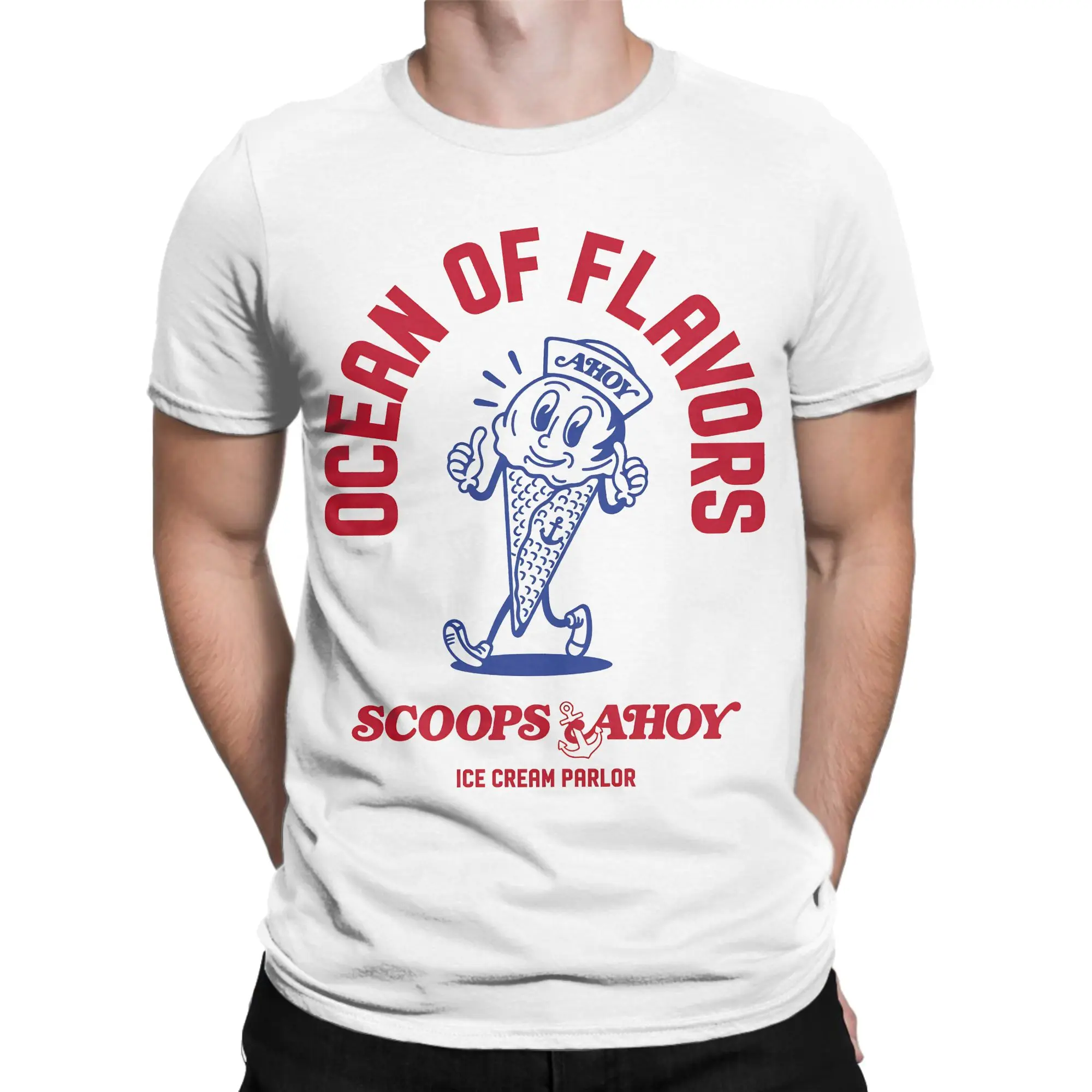 Summer Scoops Ahoy Ice Cream Mascot Hip Hop T Shirts  100% Cotton Tshirt for Couple Y2K Funny Loose Short Sleeve Clothes