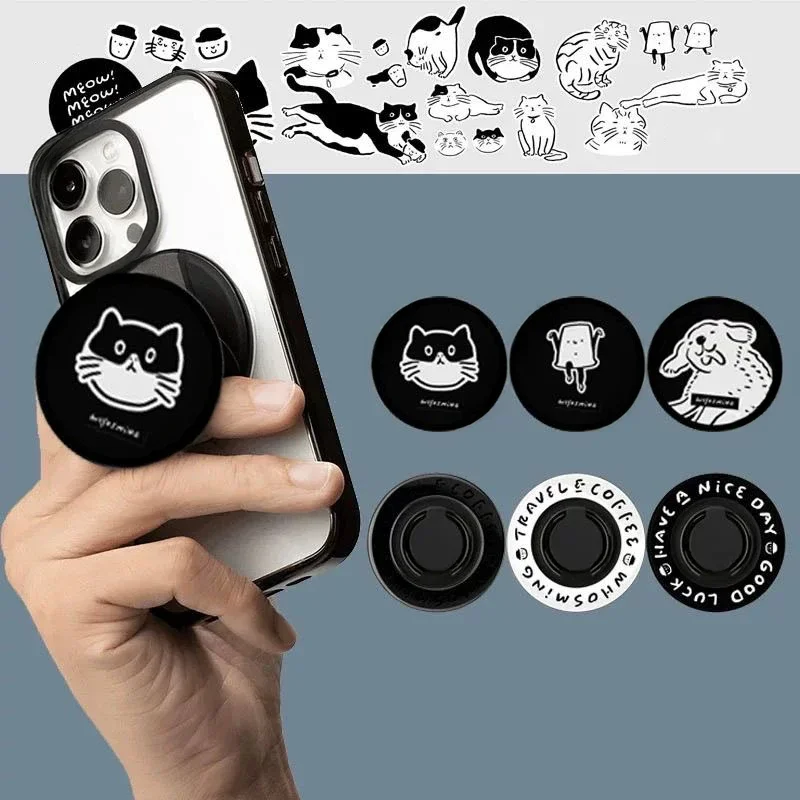 

Cat Dog Coffee Magnetic Folding Black Phone Stand for IPhone 12 13 14 15 16 Pro Max Holder Mount Support for S25 Ultra