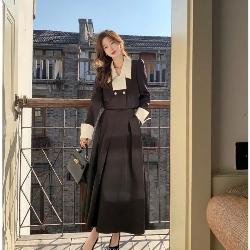 Spring/Autumn Xiaoxiangfeng Leisure Outfits For Women's 2023 New French Fashion Short Coat High Waist Skirt Two Piece Set