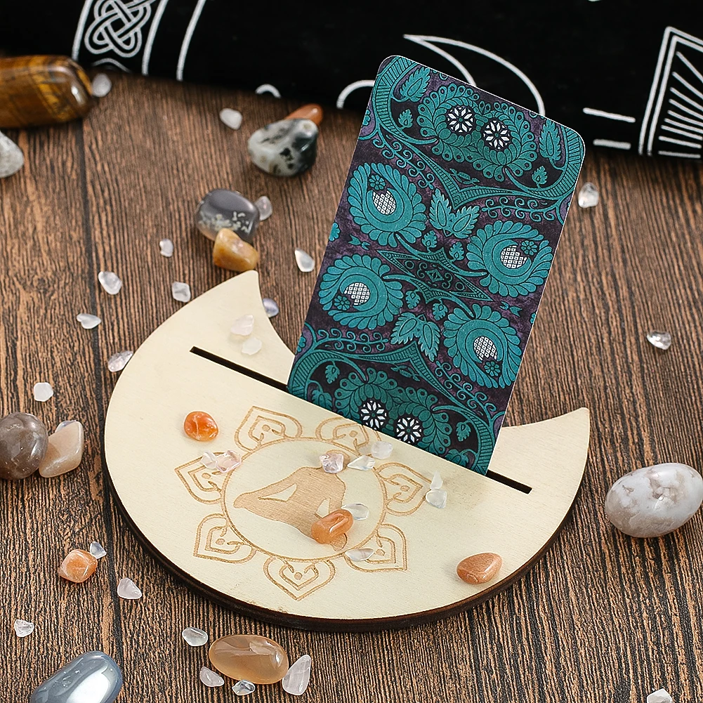 Wooden Tarot Card Holder with Moon Phase Seven Chakras Altar Witchcraft Supplies Home Desktop