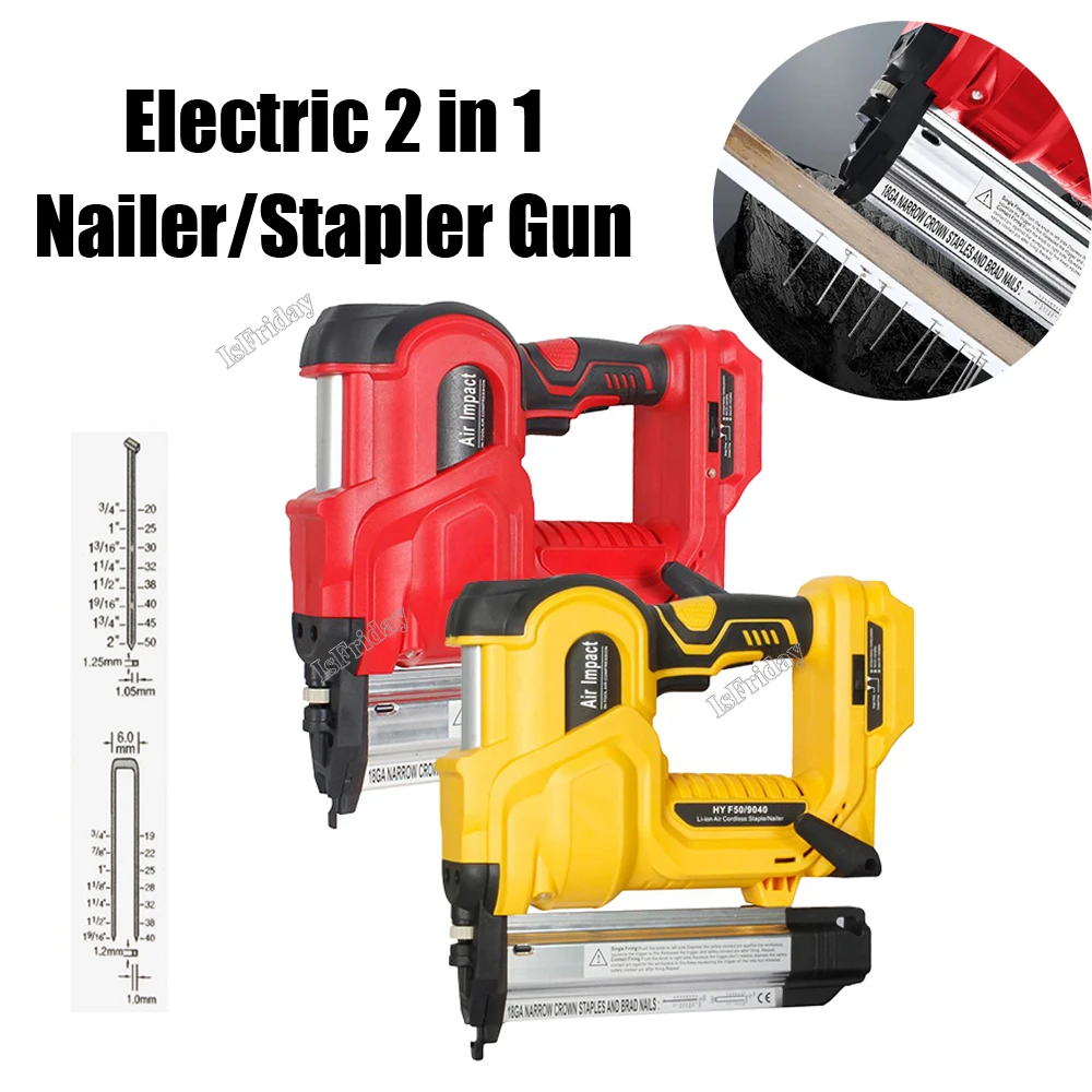18V Cordless Electric 2 in 1 Nailer/Stapler Gun with 200pcs F50 and 9032(K432) Nail Compatible For 18v B Series Lithium Battery