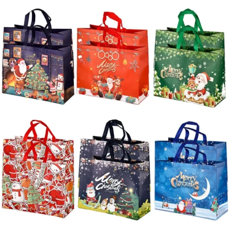 

2PCS Christmas Snap Handle Gift Bags - 12.8x6.7x9.8 inch Non-Woven Party Totes for Toys, Birthday Favors & Holiday Packaging