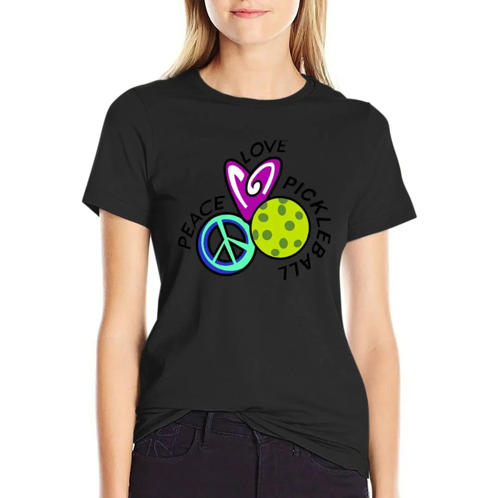 

Peace love pickleball TTA T-Shirt animal prinfor sublime Female clothing Women's tee shirt