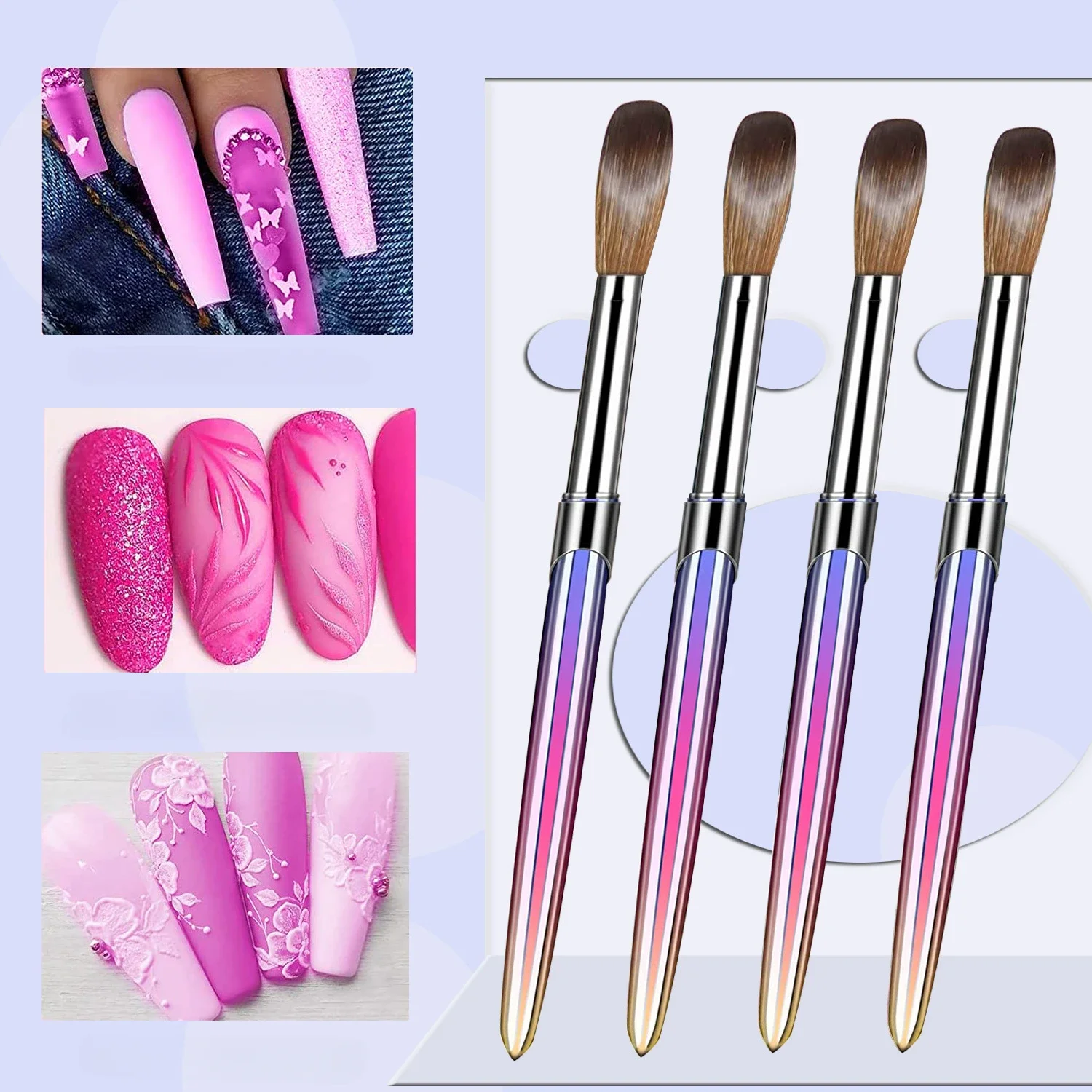 4pcs Kolinsky Acrylic Nail Brush Set Size 10/12/14/16 for Acrylic Powder Application Brushes Art Extension & Carving Salon Home