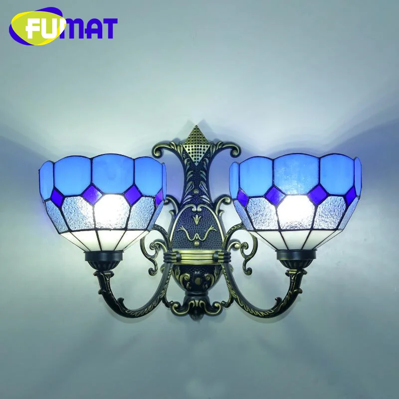 

FUMAT Tiffany style stained glass Mediterranean retro wall lamp for bedroom bedside lamp living room balcony corridor LED decor