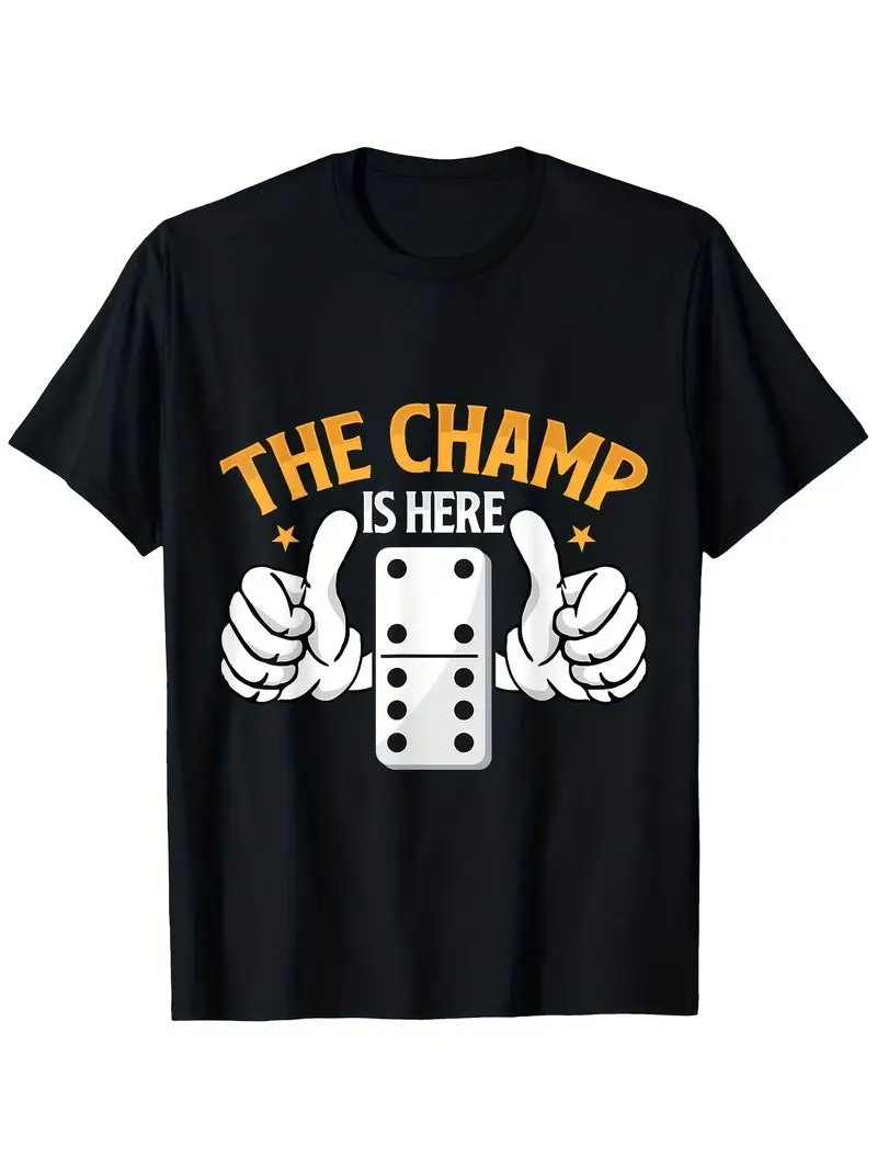 The Champ Is Here Dominoes King Domino Player Tile Lover T-Shirt, Unisex, Soft Breathable Lightweight, S-Xxxl Gift, Black