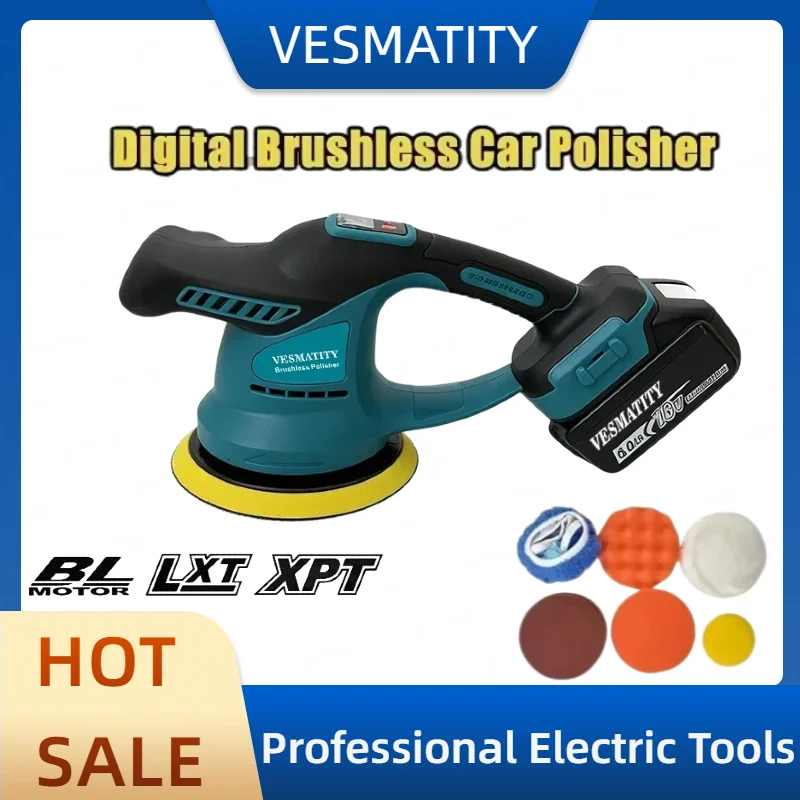 Cordless Car Polisher with Brushless Motor Adjustable for Detailing and Waxing Sanding Sealing Glaze Tool For Makita Battery
