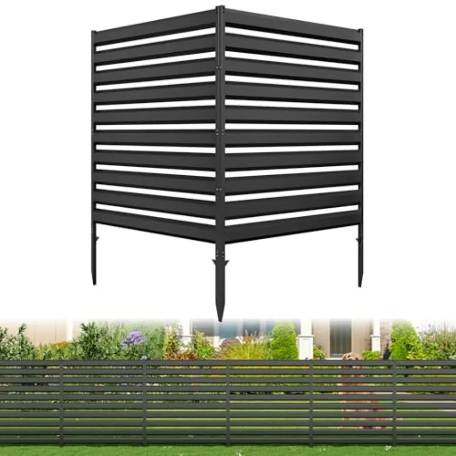 

Металлическая ограда для кондиционера 42''В x 38''Ш, 2 панели, черная, уличные экраны для конфиденциальности для заднего двора, патио, бассейна, оборудования, мусорных баков