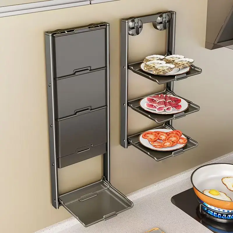 

Kitchen Storage Rack Multi-layer Vegetable Preparation Storage Rack No Punching Space Aluminum Thick Folding Seasoning RackZG456