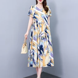 New Arrival Casual Summer Dress For women 2024 Female Elegant Print Loose O-Neck  Women Clothing Dresses Plus Size