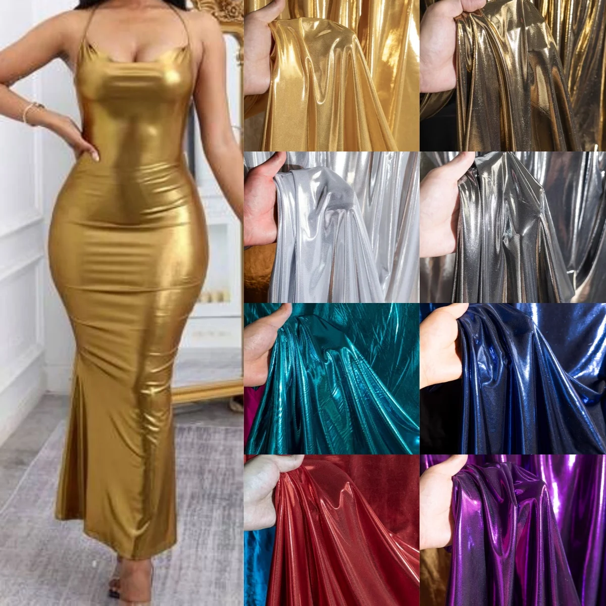 

Gold Silver Bright Leather Fabric Ultra-thin Soft Elastic Decoration Background Wedding Performance Dance Clothing Fabric