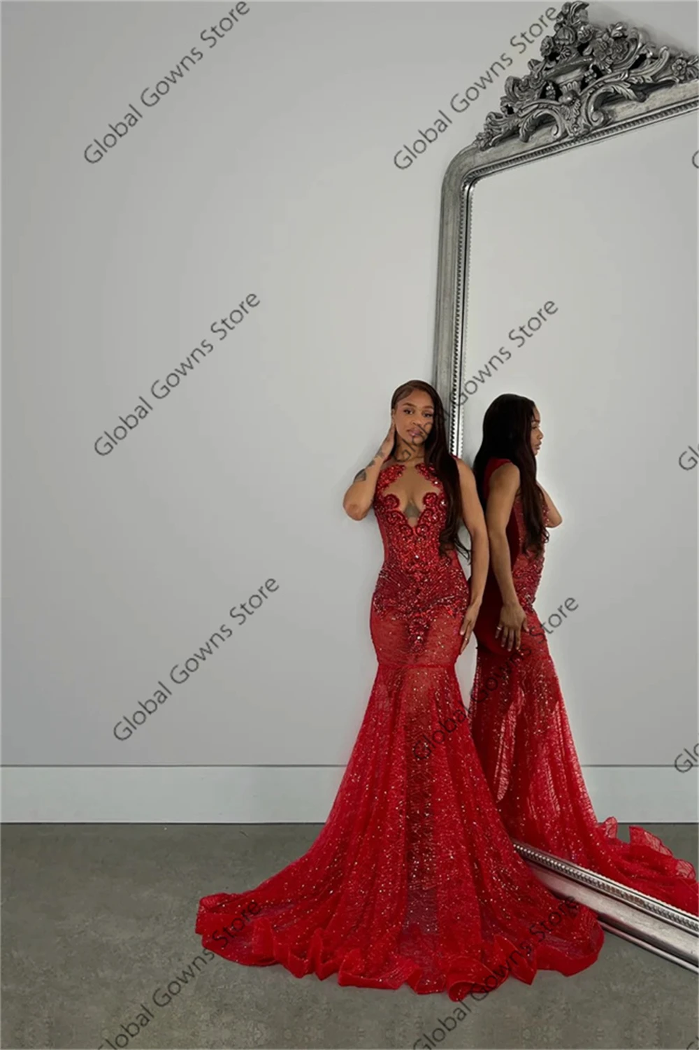 Customized Red Prom Dresses 2025 See Through Rhinestone Party Gowns Sequin Homecoming Dress Back Girls Vestidos De Gala
