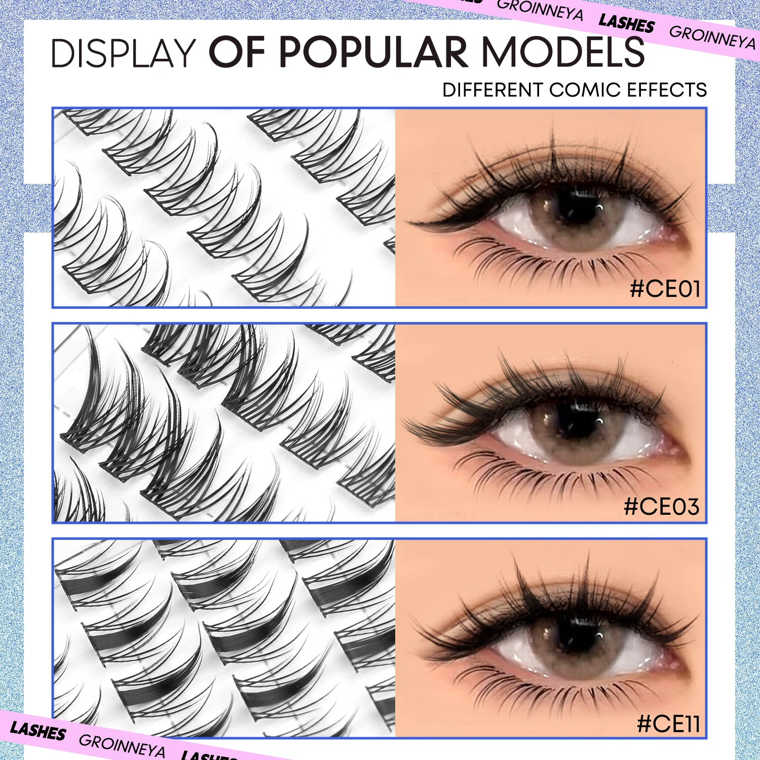 GROINNEYA Cluster per ciglia Estensione ciglia naturali Cluster Ciglia Volume Manga Cluster Trucco dall'aspetto naturale
