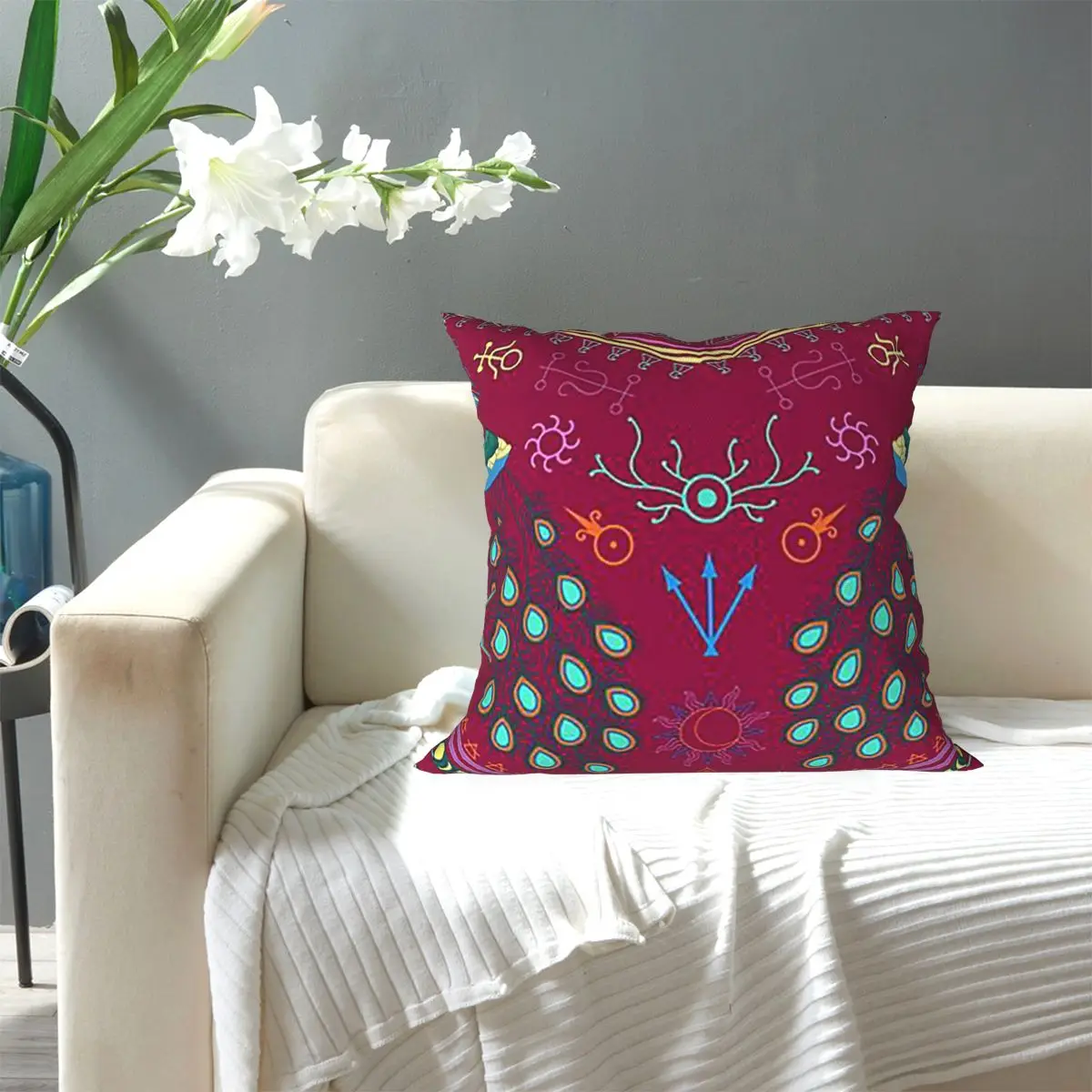 Mollymauk Tealeaf Inspired Print Square Pillowcase Pillow Cover Cushion Decor Comfort Throw Pillow for Home Sofa