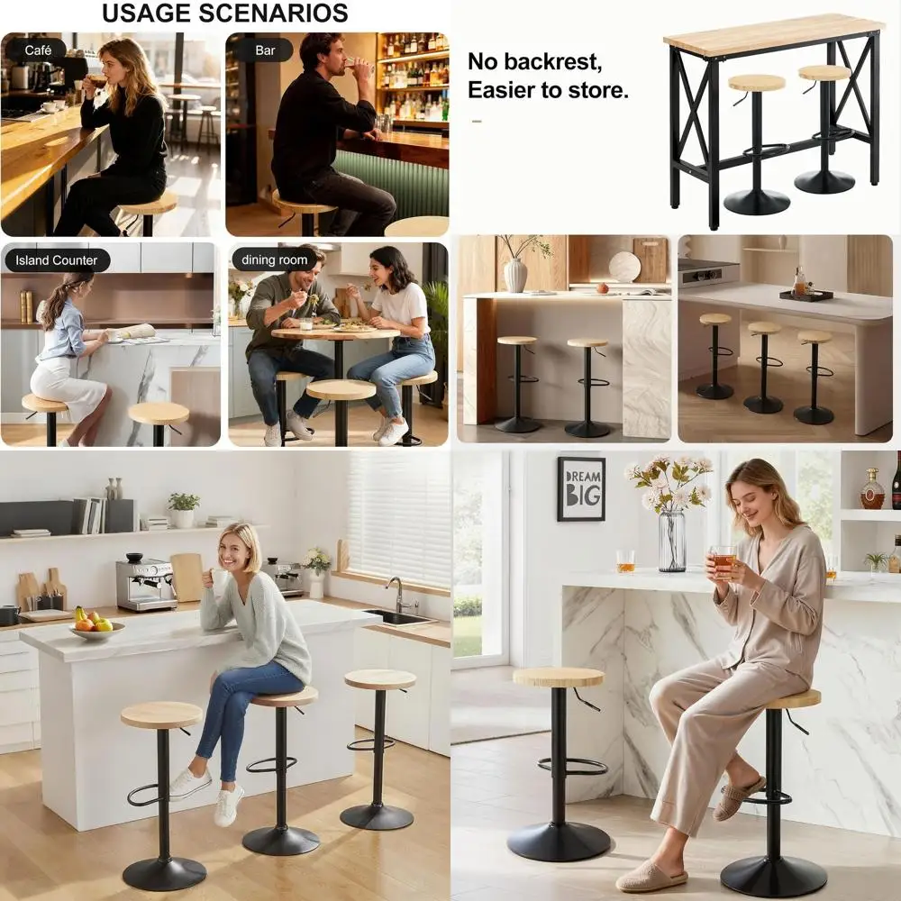 

Пара современных бамбуковых поворотных барных стульев, регулируемая высота, жесткое сиденье, спинка для кухонного острова или столовой, черный