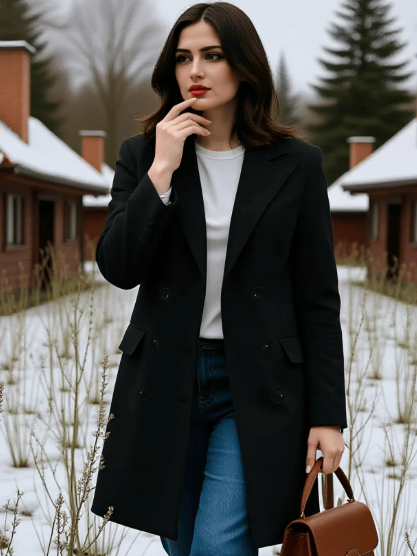 Damen Doppelreihiger Wollmantel, Herbst-Winter Schwergewichtige Warme Jacke - Klassische Windbeständige Outdoor-Mode